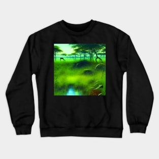 Landscape Painting with Tropical Plants and Lake, Scenery Nature Crewneck Sweatshirt